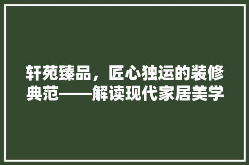 轩苑臻品，匠心独运的装修典范——解读现代家居美学