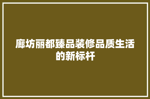 廊坊丽都臻品装修品质生活的新标杆