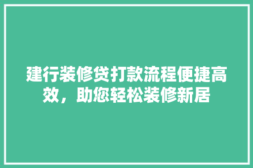 建行装修贷打款流程便捷高效，助您轻松装修新居