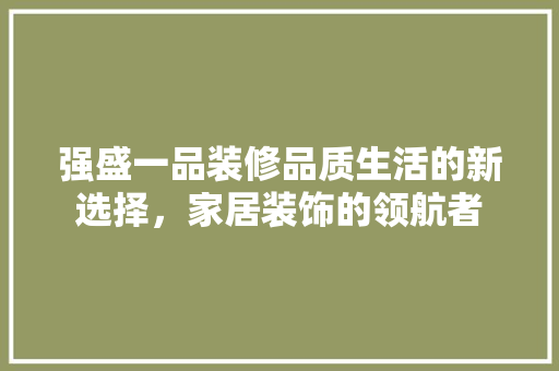 强盛一品装修品质生活的新选择，家居装饰的领航者