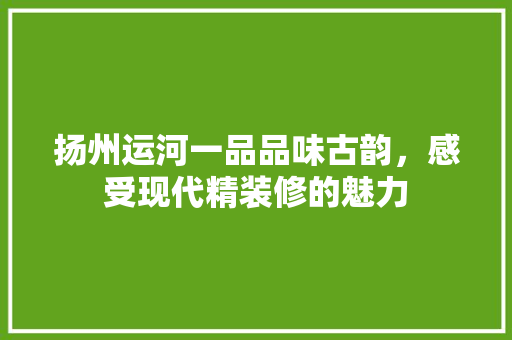 扬州运河一品品味古韵，感受现代精装修的魅力