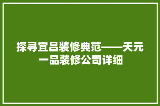探寻宜昌装修典范——天元一品装修公司详细