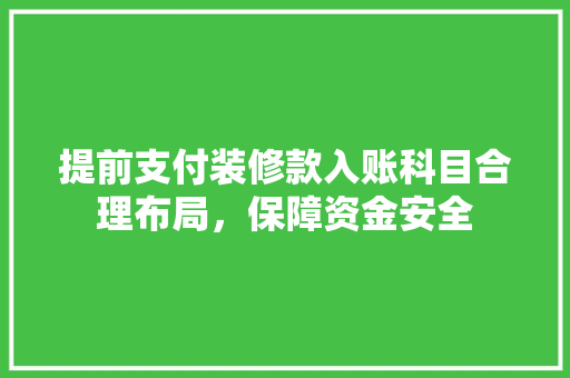 提前支付装修款入账科目合理布局，保障资金安全