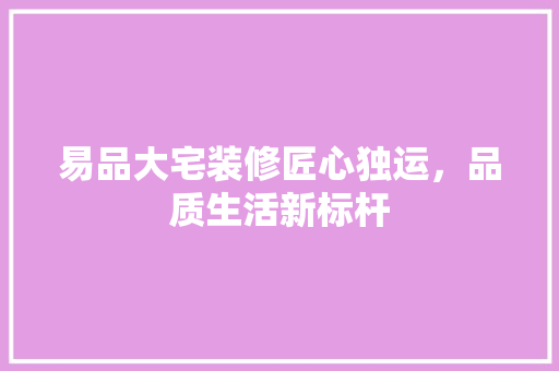 易品大宅装修匠心独运，品质生活新标杆