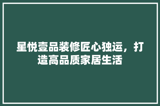 星悦壹品装修匠心独运，打造高品质家居生活