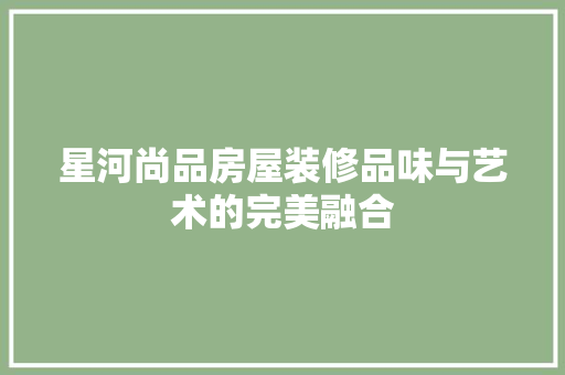 星河尚品房屋装修品味与艺术的完美融合