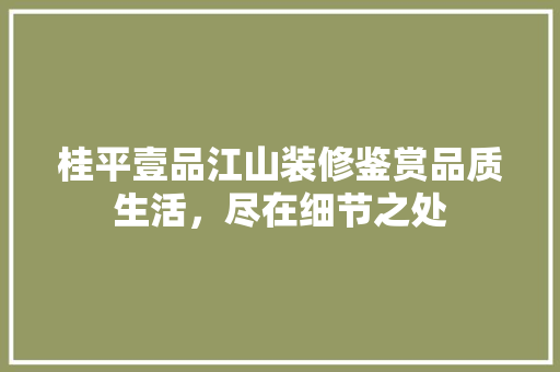 桂平壹品江山装修鉴赏品质生活，尽在细节之处