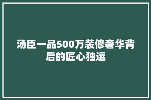汤臣一品500万装修奢华背后的匠心独运