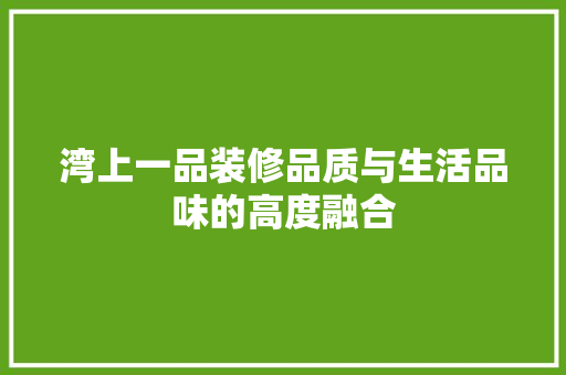 湾上一品装修品质与生活品味的高度融合