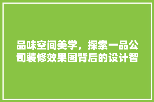 品味空间美学，探索一品公司装修效果图背后的设计智慧