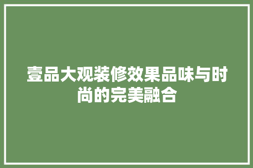 壹品大观装修效果品味与时尚的完美融合