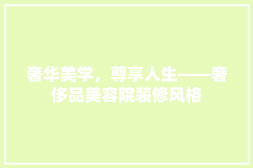 奢华美学，尊享人生——奢侈品美容院装修风格