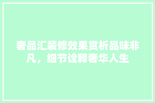 奢品汇装修效果赏析品味非凡，细节诠释奢华人生