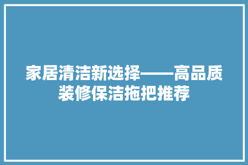 家居清洁新选择——高品质装修保洁拖把推荐