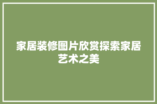 家居装修图片欣赏探索家居艺术之美