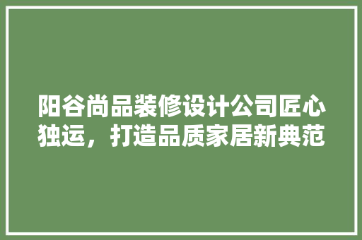 阳谷尚品装修设计公司匠心独运，打造品质家居新典范