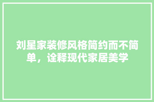 刘星家装修风格简约而不简单，诠释现代家居美学