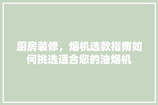 厨房装修，烟机选款指南如何挑选适合您的油烟机