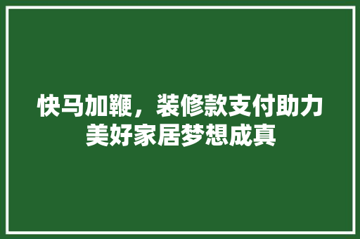 快马加鞭，装修款支付助力美好家居梦想成真