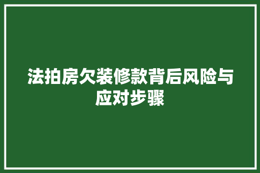 法拍房欠装修款背后风险与应对步骤