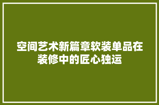 空间艺术新篇章软装单品在装修中的匠心独运