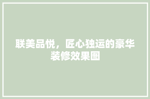 联美品悦，匠心独运的豪华装修效果图