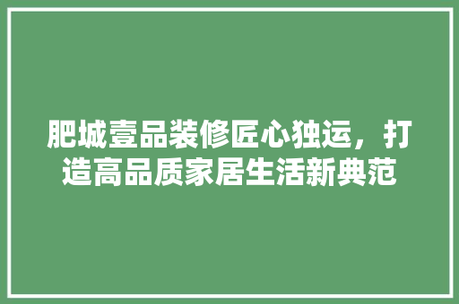 肥城壹品装修匠心独运，打造高品质家居生活新典范