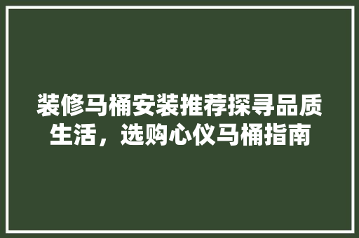 装修马桶安装推荐探寻品质生活，选购心仪马桶指南