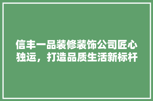 信丰一品装修装饰公司匠心独运，打造品质生活新标杆