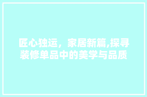 匠心独运，家居新篇,探寻装修单品中的美学与品质