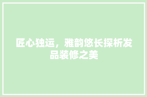 匠心独运，雅韵悠长探析发品装修之美