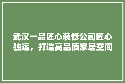 武汉一品匠心装修公司匠心独运，打造高品质家居空间
