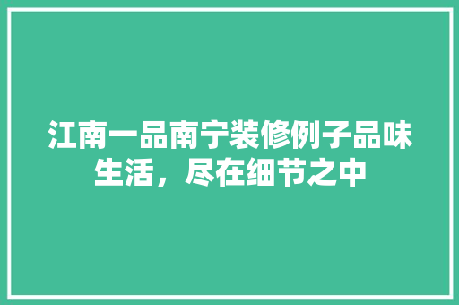 江南一品南宁装修例子品味生活，尽在细节之中