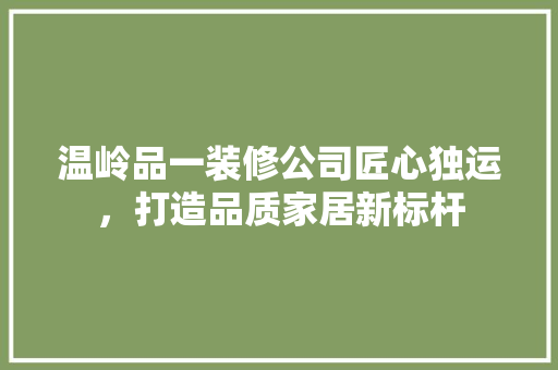 温岭品一装修公司匠心独运，打造品质家居新标杆