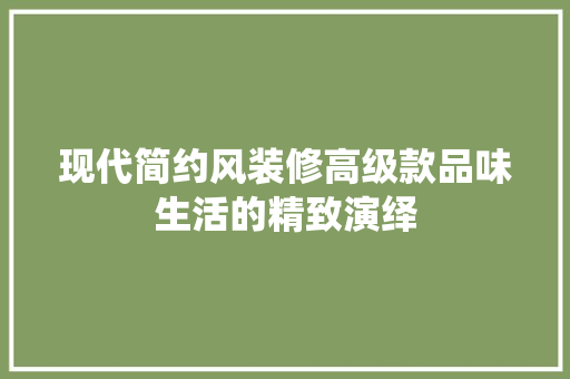 现代简约风装修高级款品味生活的精致演绎