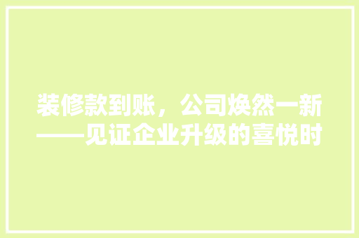 装修款到账，公司焕然一新——见证企业升级的喜悦时刻