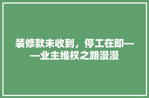 装修款未收到，停工在即——业主维权之路漫漫