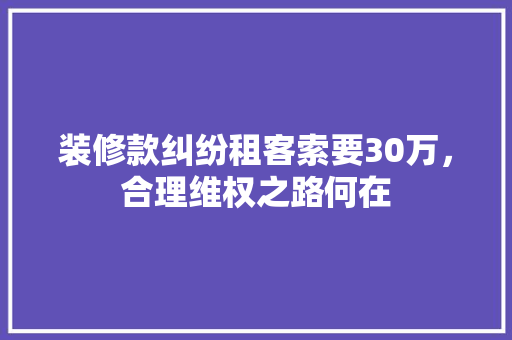 装修款纠纷租客索要30万，合理维权之路何在