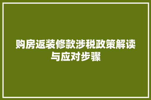 购房返装修款涉税政策解读与应对步骤