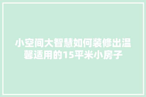 小空间大智慧如何装修出温馨适用的15平米小房子 常用设备