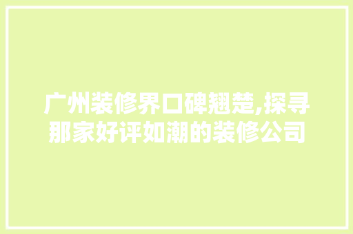广州装修界口碑翘楚,探寻那家好评如潮的装修公司