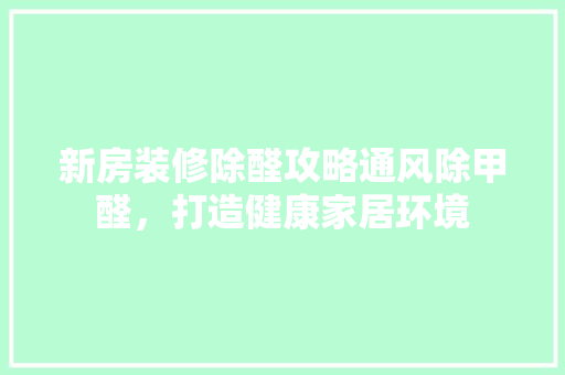 新房装修除醛攻略通风除甲醛，打造健康家居环境