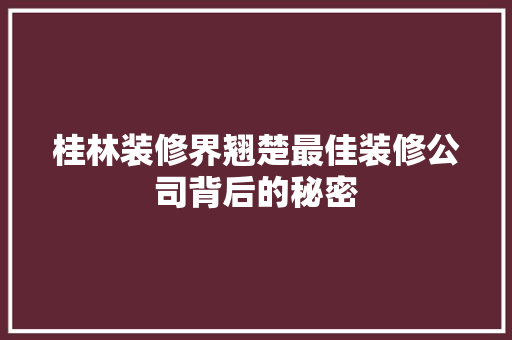 桂林装修界翘楚最佳装修公司背后的秘密