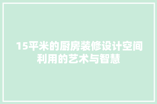 15平米的厨房装修设计空间利用的艺术与智慧 工艺流程