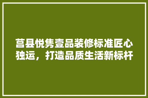 莒县悦隽壹品装修标准匠心独运，打造品质生活新标杆