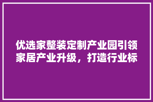 优选家整装定制产业园引领家居产业升级，打造行业标杆