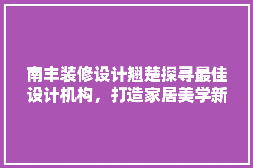 南丰装修设计翘楚探寻最佳设计机构，打造家居美学新篇章