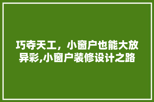 巧夺天工，小窗户也能大放异彩,小窗户装修设计之路
