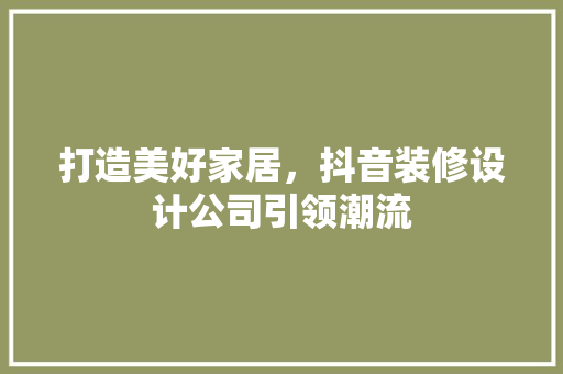 打造美好家居，抖音装修设计公司引领潮流 设计原则