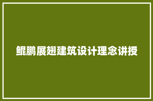 鲲鹏展翅建筑设计理念讲授